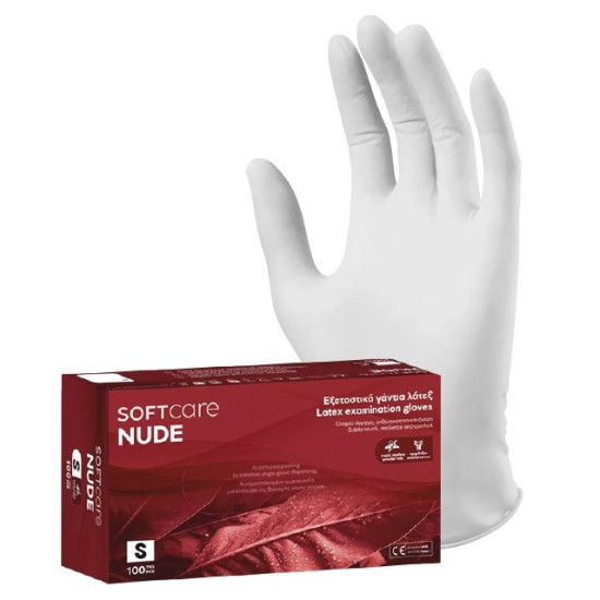 Luva Descart&aacute;vel Soft Care Latex sem P&oacute; Brancas S 100 Unidades
