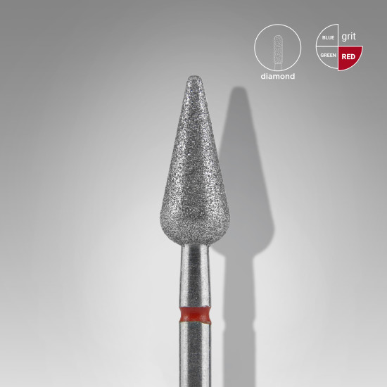 Broca diamantada para pele "pera" afiada vermelha EXPERT diâmetro 5 mm, parte útil 12 mm (divisível por 10)