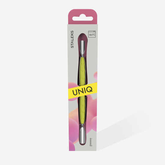 Empurrador de cutícula para manicure Gummy com cabo de silicone amarelo UNIQ 10 TYPE 1 (empurrador arredondado largo e empurrador arredondado estreito)