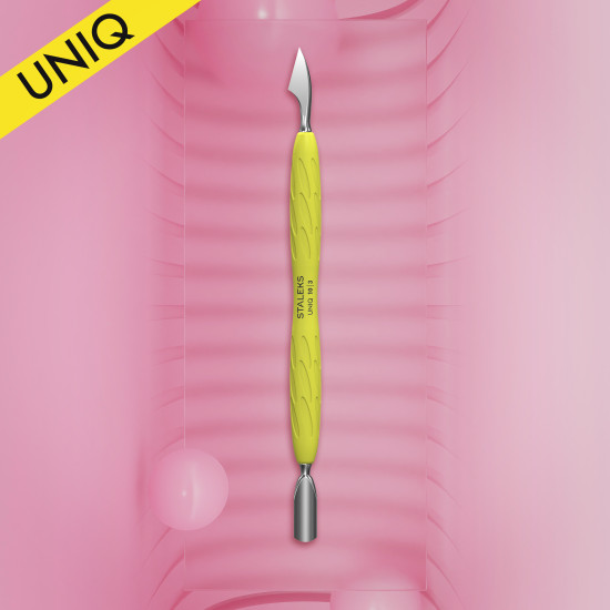 Empurrador de cutícula para manicure Gummy com cabo de silicone amarelo UNIQ 10 TYPE 3 (empurrador arredondado estreito e empurrador com bordos inclinados)