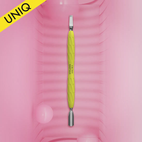 Empurrador de manicure com cabo de silicone UNIQ 10 TIPO 5 (arredondado estreito e lâmina reta)