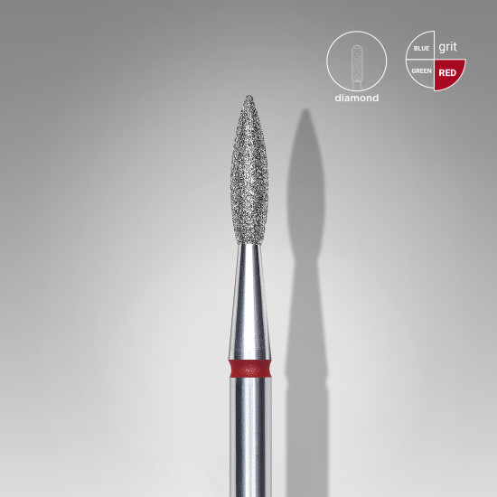Broca diamantada para pele "chama" afiada vermelha EXPERT diâmetro 2,1 mm, parte útil 8 mm (divisível por 10)