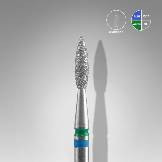 DUO broca diamantada para pele "chama" azul-verde EXPERT diâmetro 2,1 mm, parte útil 8 mm (divisível por 10)